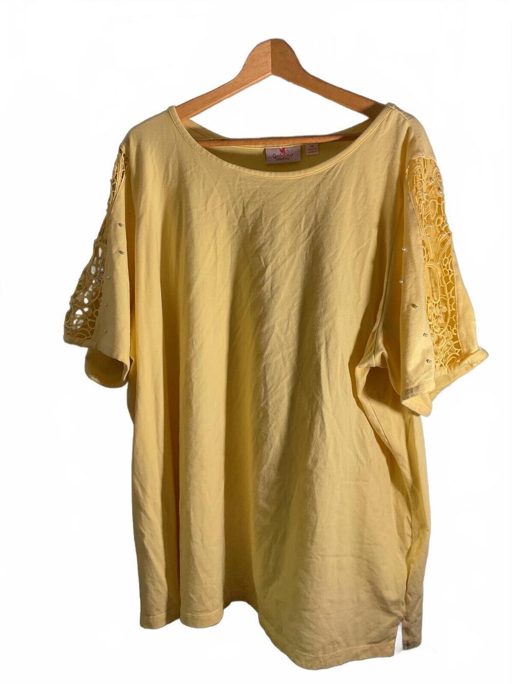 Quacker Factory Yellow Embellished Lace Sleeve Top 3X